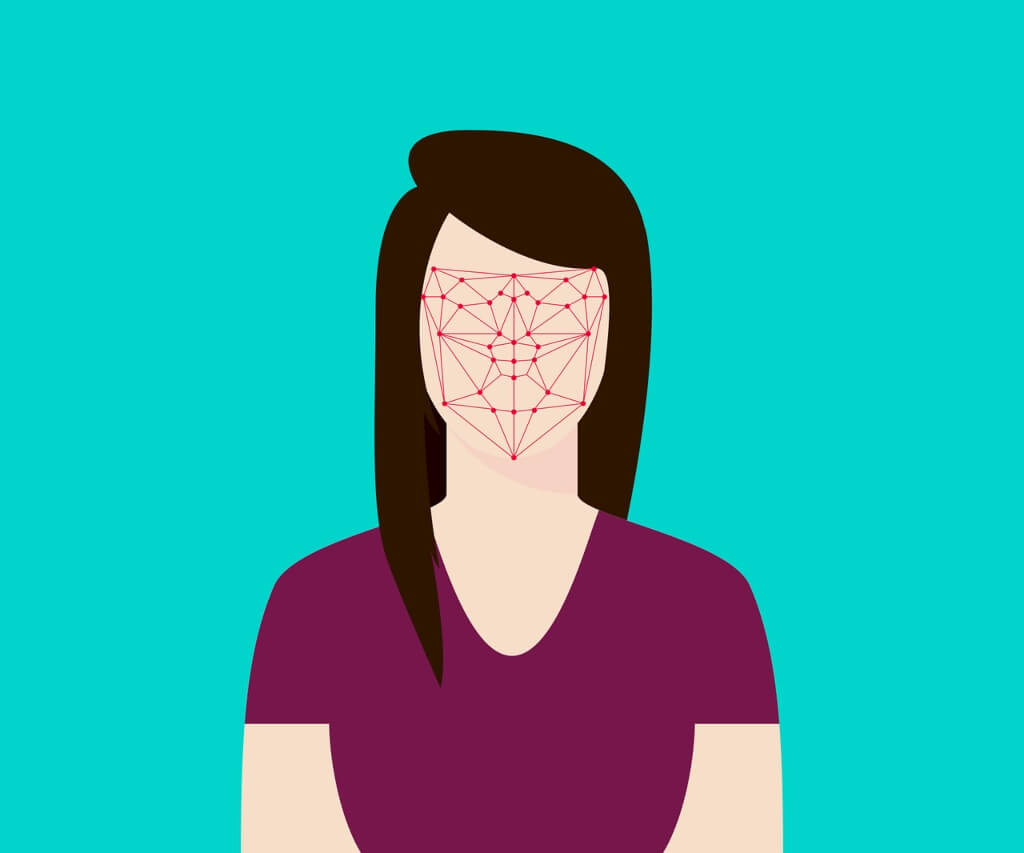 Face recognition software identifying a woman's face